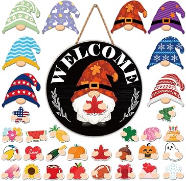 Interchangeable Gnome Welcome Sign Fall Halloween Porch Decor