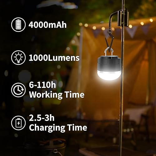 Miniatura 4 de Linterna LED recargable para campamento, luz portátil de 1000 lm con 12 modos de iluminación RGB, banco de energía, impermeable, mini linterna con