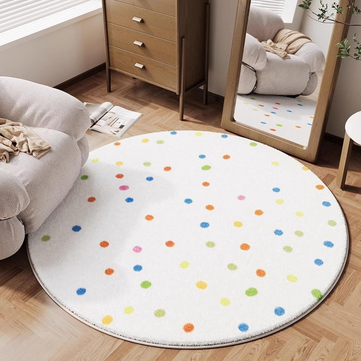 Carpets for Living Room Thick Bedside Floor Mat Cute Round Bedroom Decor Plush Home Fluffy Soft Rug(100x100CM/B)