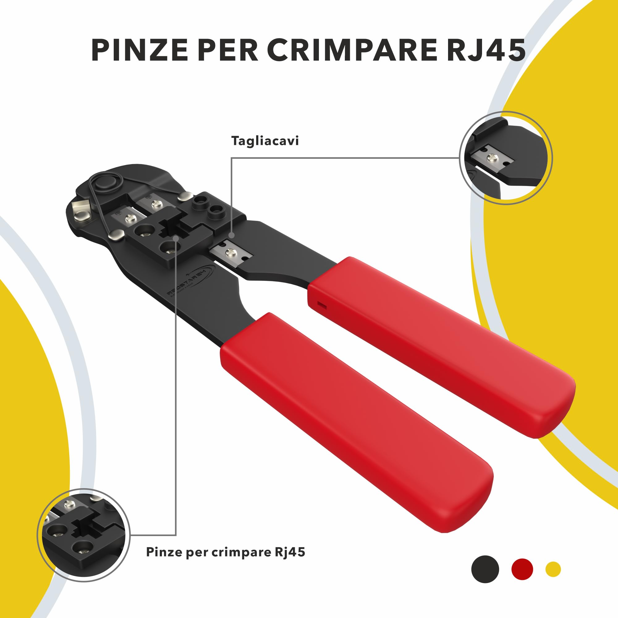 Redstar24 Set di attrezzi di rete 4 in 1 – LSA, pinza crimpatrice RJ45, tester di rete LAN, spelafili per RJ45, RJ11, CAT7, CAT6a e CAT6