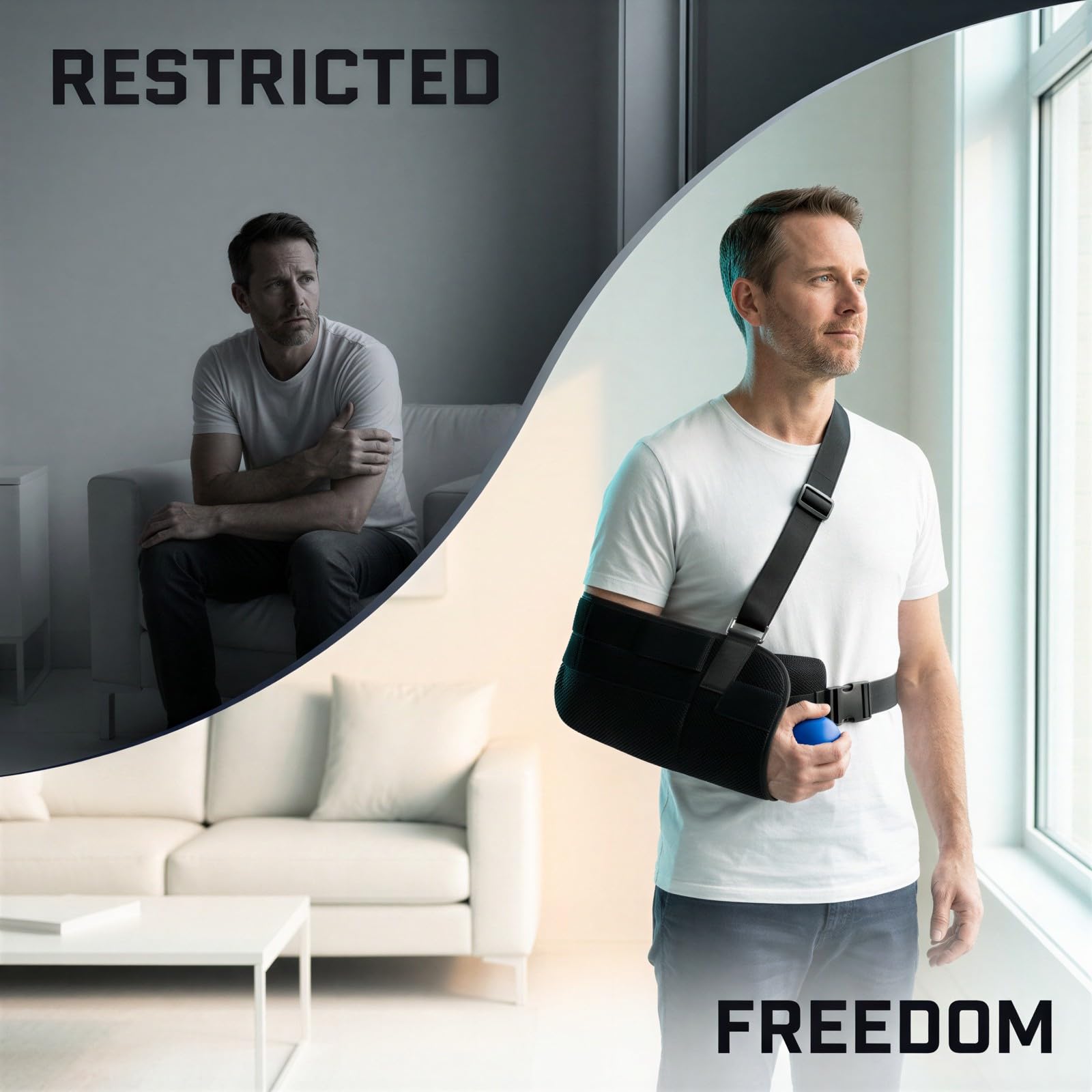 Schulter-Immobilizer mit Abduktionskissen, ergonomische Armschlinge für Schulterverletzungen und Armstütze mit Greifball für die Erholung nach Rotatorenmanschetten-OP, für links oder rechts