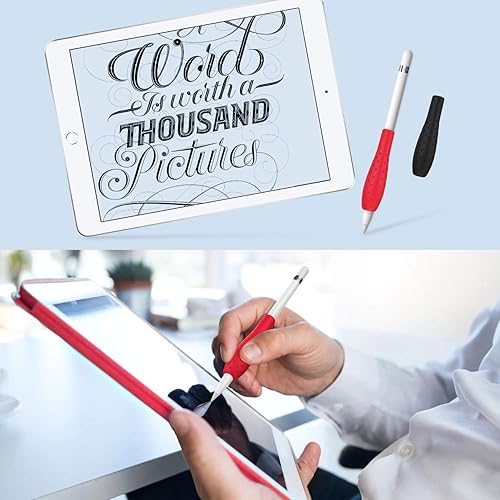 Miniatura 7 de MoKo Paquete de 2 fundas protectoras Ergo de silicona compatibles con Apple Pencil de 1 y 2 generación, color negro y rojo
