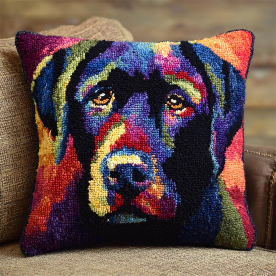 Kitquiver Y Animal Latch Hook Cushion Set Fantas Labrador Retriever Di Latch Hook Kits Pillow Needlepoint Cushion Kit For Home Décor Needlework Set For Adult Beginners 17X17in