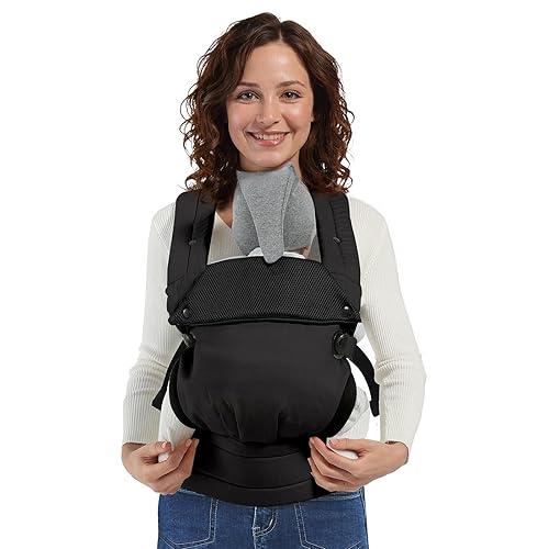 Portabebés para recién nacidos a niños pequeños, portabebés ajustable, portabebés, portabebés canguro con correas de hombro anchas, color negro