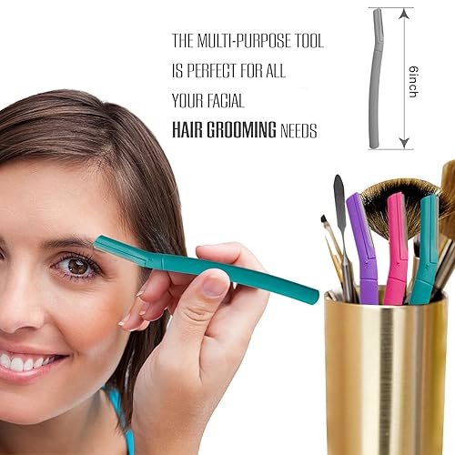 Miniatura 3 de Maquinilla de afeitar para cejas  Recortadora de pelo de cejas y afeitadora con cubierta protectora Dermaplaning herramienta para mujeres, 6 unidades