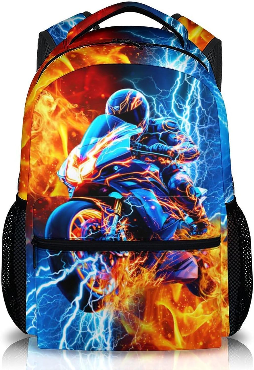 Backpack for Boys, Motorcycle Backpack for Kids Teens, Durable School Supplies for Kindergarten Primary Middle Senior, 17 Inch Cool Car Bookbag for School Travel Work