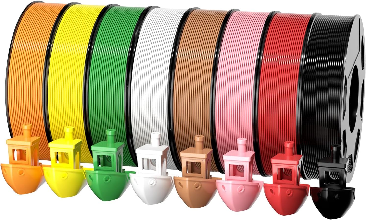 8-Color PLA Filament Bundle for 3D Printers (1.75mm, 250g/Spool, 272 FT Total) - White, Black, Red, Green, Yellow, Pink, Orange-Yellow, Brown | Beginner-Friendly, Low Warping, 2 kg