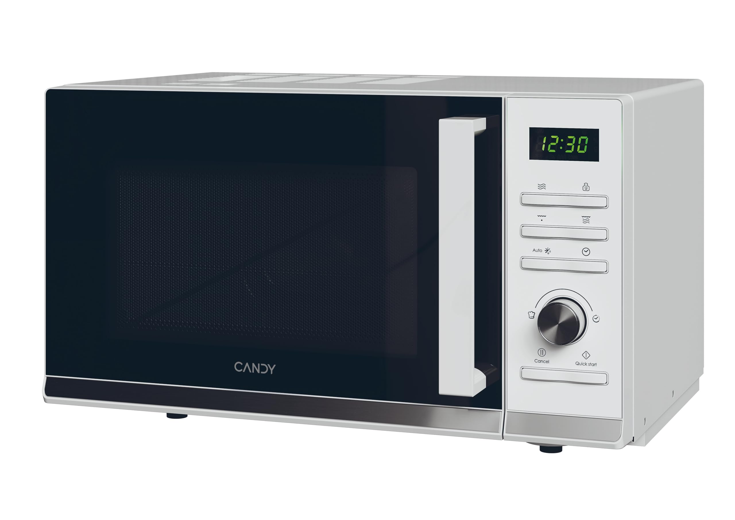 Candy CMGA25TNDW, forno a microonde con grill, 25 l, 900 W-1000 W, 11 livelli di potenza, telecomando girevole e pulsanti, 19 automobili, piatto 25,5 cm, display digitale, sbrinamento, apertura