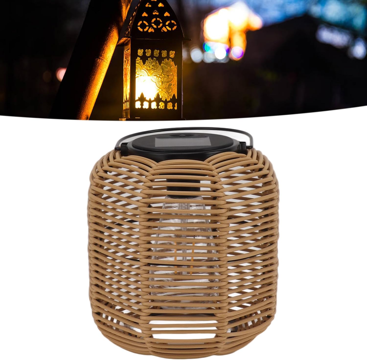 Hanging Large Rattan Garden Lantern, Decorative Warm Light Solar Lantern Outdoor Hanging Solar Lights Water Proof for Table Patio Garden Yard Porch Tungsten, Chic Artistic