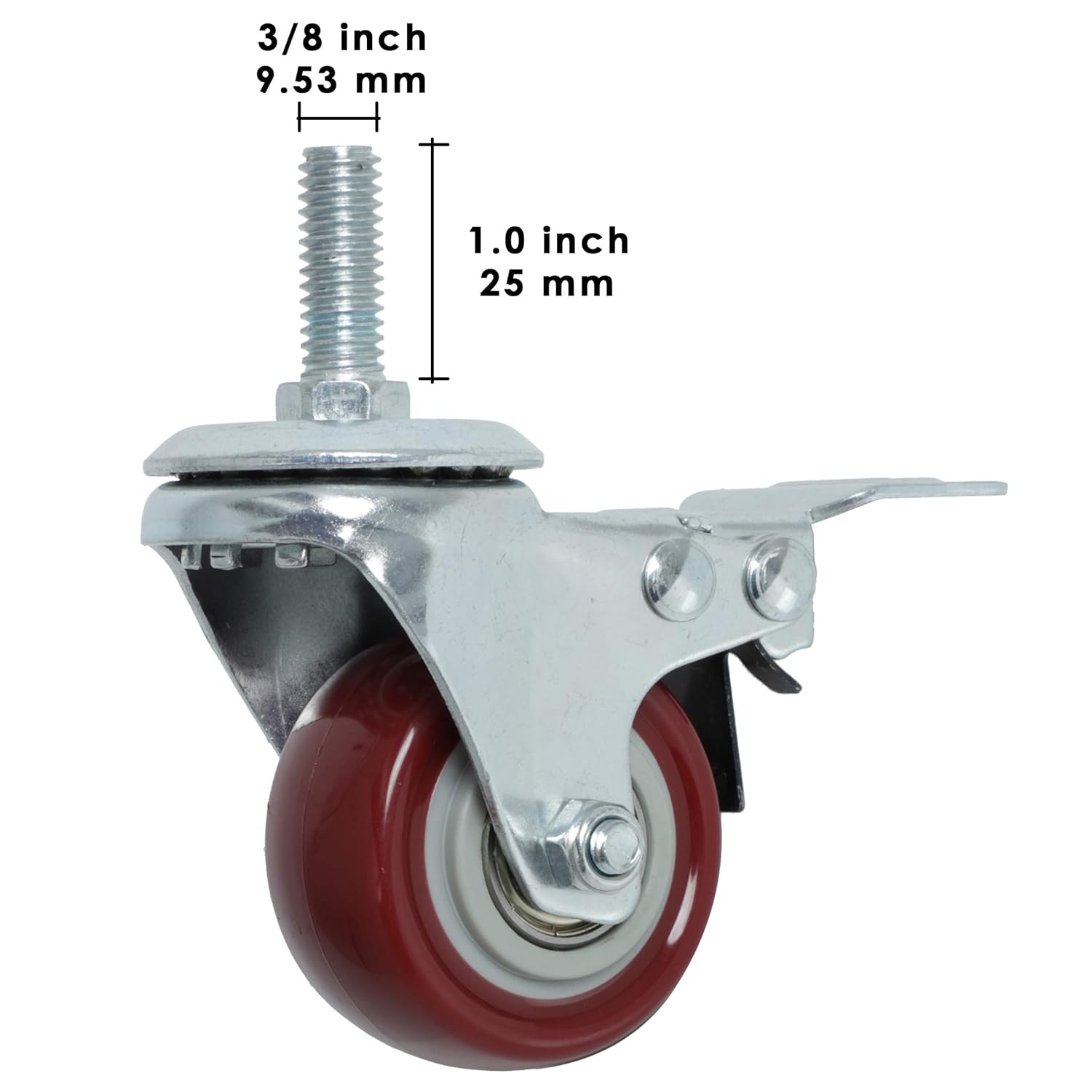 Finnhomy Swivel Caster Wheels 2 Inch Heavy Duty Threaded Stem Casters 3/8"-16x1" with Brake Set of 4 Premium Polyurethane Wheels PU Load Bearing 800 Lbs Anti-wear Smooth Casters, Red: Industrial & Scientific