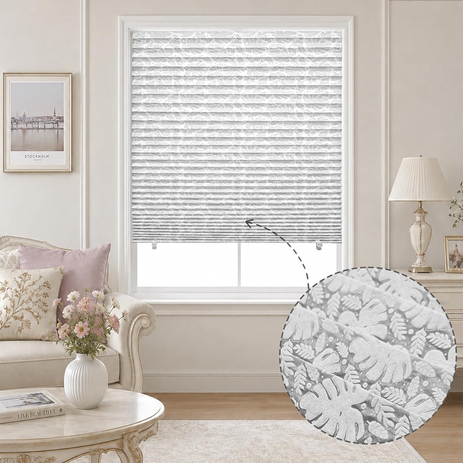 9CH 12 Pack Window Blinds Cordless No Drill Pleated Temporary Shades White
