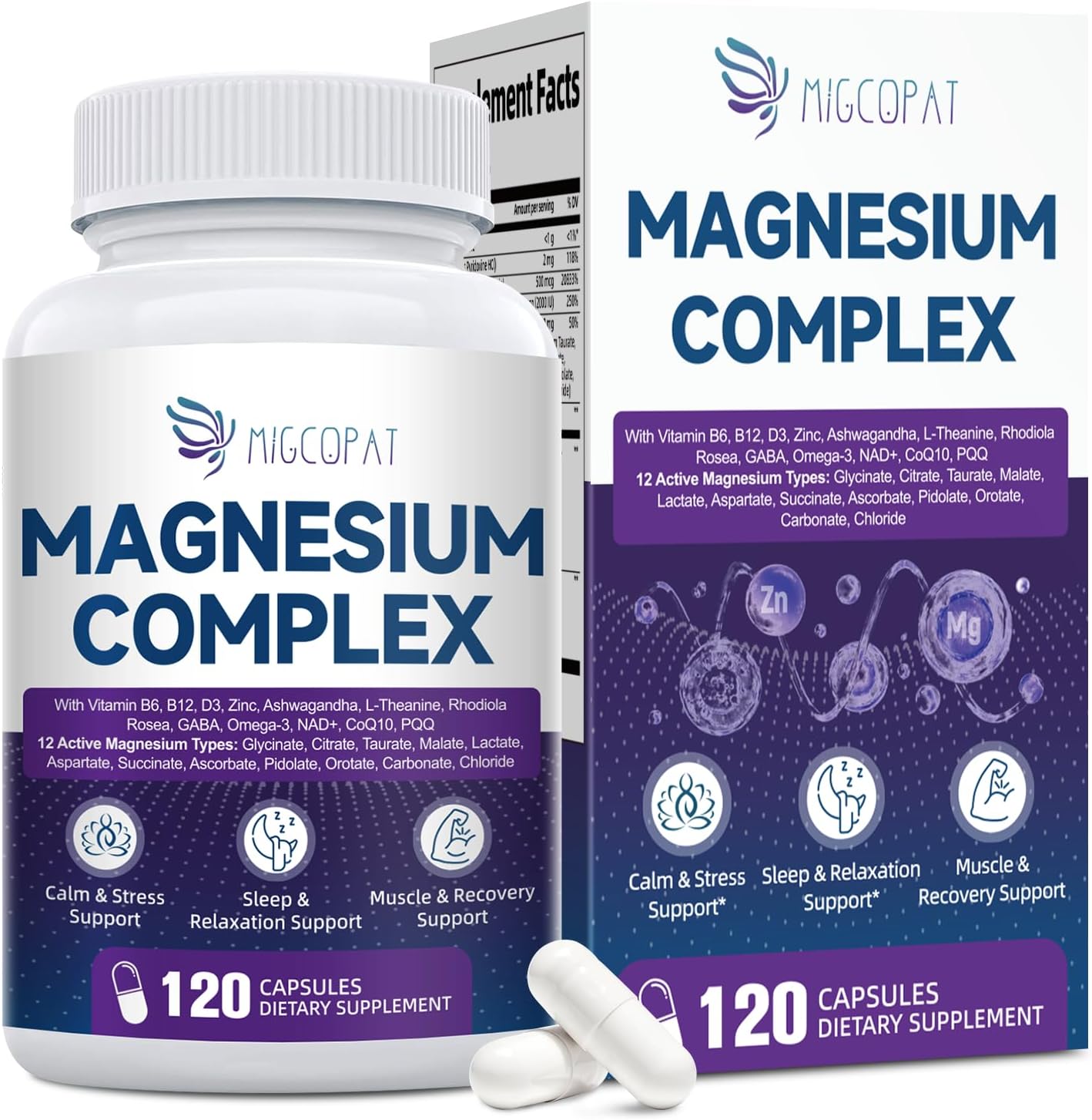Magnesium Complex w/Magnesium Glycinate, Malate, Citrate | 24-in-1 Magnesium Supplement w/Ashwagandha, L-Theanine & NAD+ | Supports Calm, Energy, Muscle & Sleep | Non-GMO, 120 Vegan Caps - Image 12