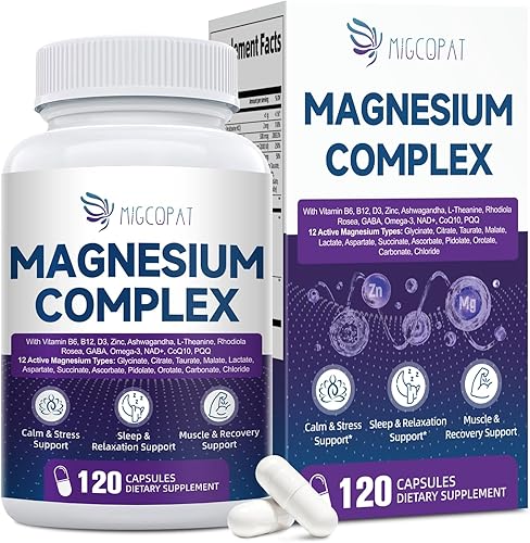 Complejo de magnesio con Ashwagandha, L-teanina y NAD+  Mezcla quelatada 24 en 1 con glicinato, malato, citrato y más  Apoya la calma, la energía,