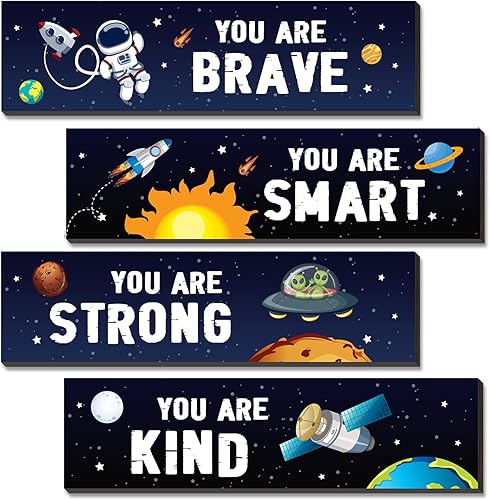 Decoración de pared motivacional con temática del espacio exterior, decoración de pared para habitación de niños y niños, placa motivacional,