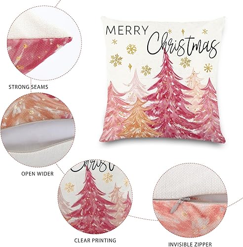 Miniatura 3 de 4 fundas de almohada de Navidad de 18 x 18 pulgadas, fundas de almohada de color oro rosa, fundas de almohada con diseño de árbol de Navidad, fundas