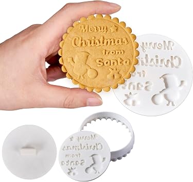 Christmas Cookie Stamp Merry Christmas Santa Cookie Mold with Cutter 3D Cookie Cutter for Fondant Embosser DIY Biscuit Baking Tools Gift for Bakers