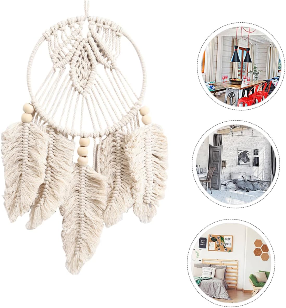 ORFOFE Handmade Bamboo Circle Dream Catcher Wall Hanging Decor Leaf Cotton Wall Art for Bedroom Bohemian for Girls Room and Nursery