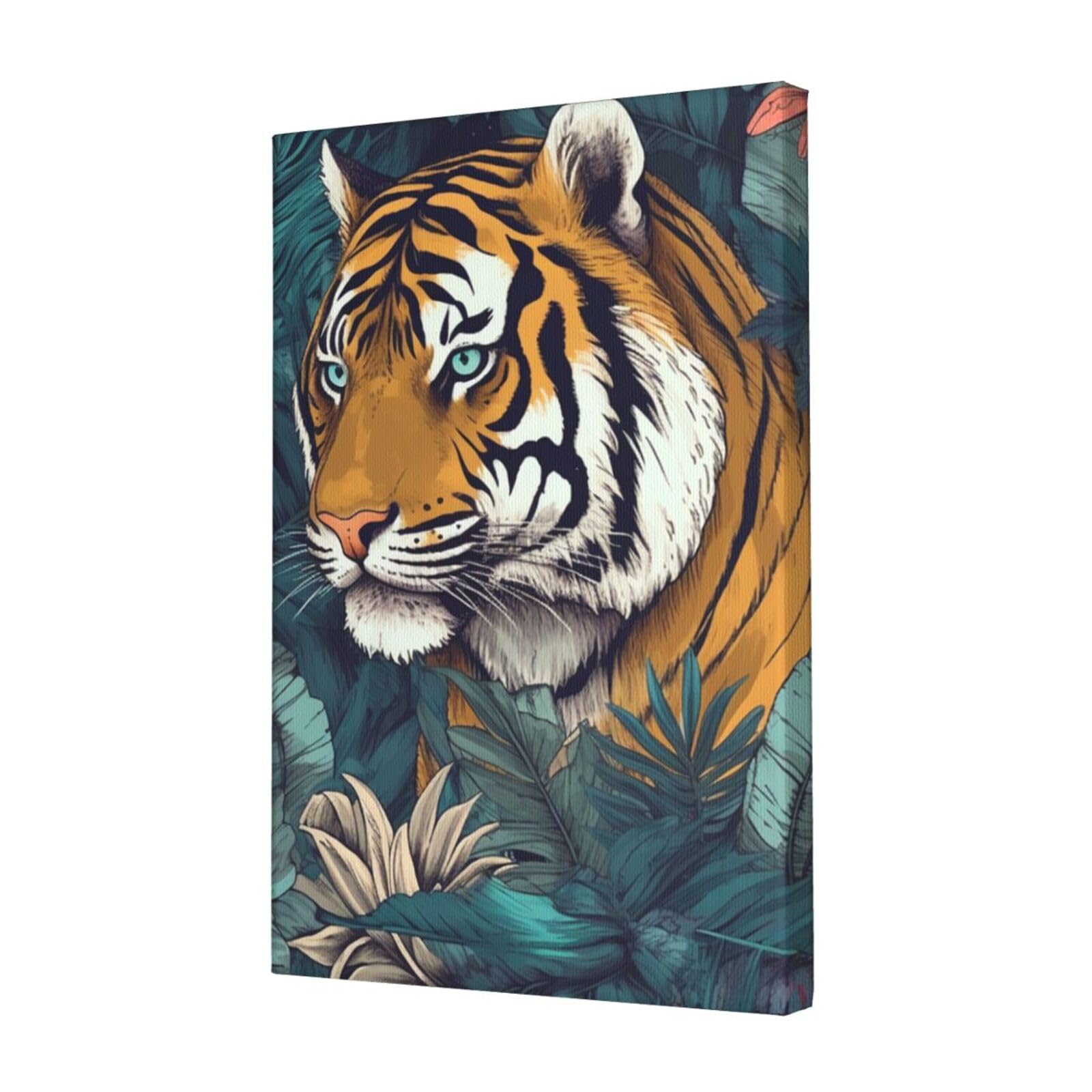 FodPand Tropical tiger Canvas Wall Art for Living Room Wall Decor 12"x18" Modern Artwork Painting Pictures Hanging Canvas Prints Aesthetic Wall Art for Bedroom Bathroom Office Wallart Decor