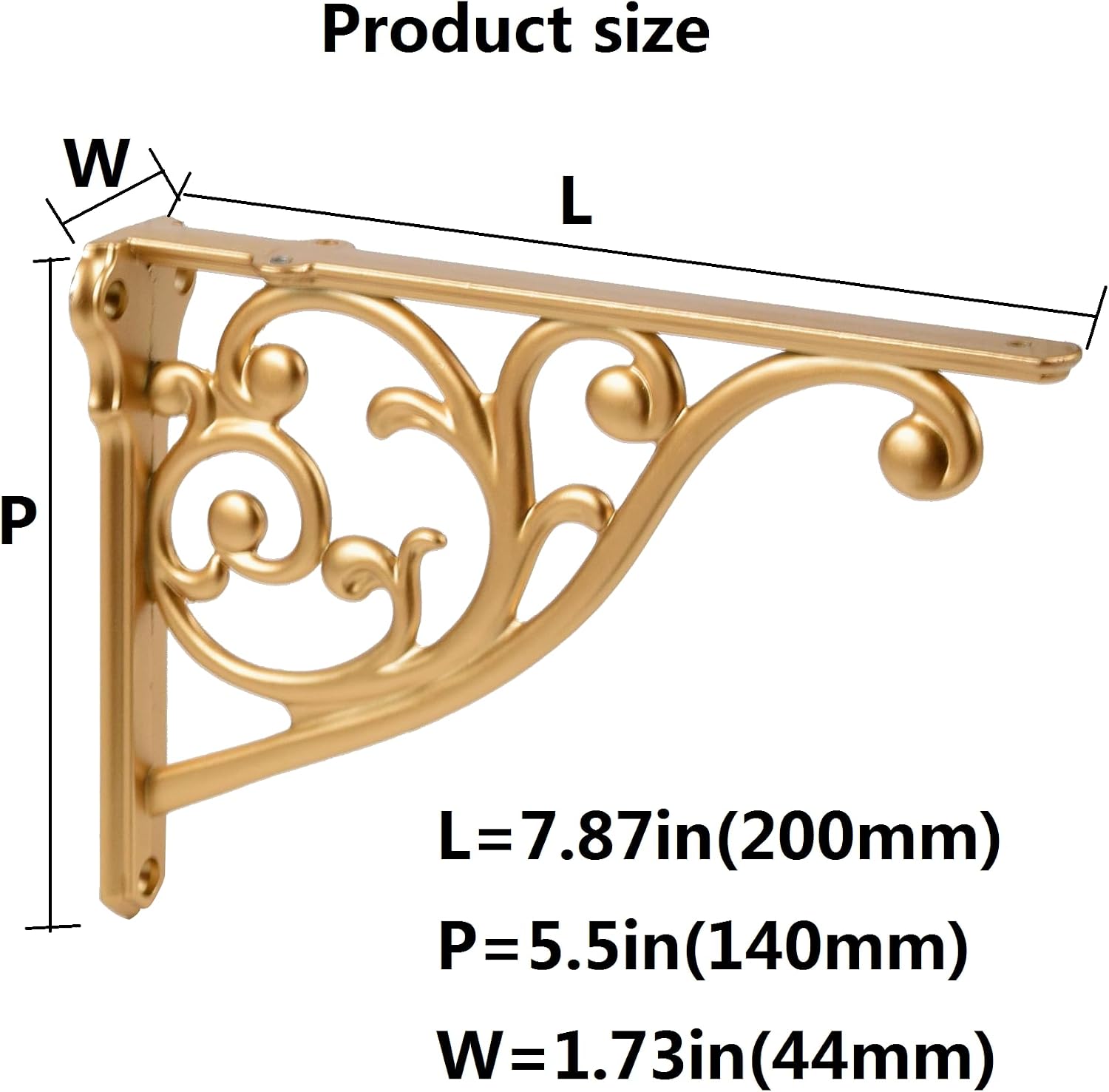 Gold Heavy Duty Shelf Brackets 8 x 5.5 Inch, Rustic Gold Iron L Shelf Bracket, Industrial Modern Metal Floating Shelf with Hardware for DIY Open Shelving, 4 Pack