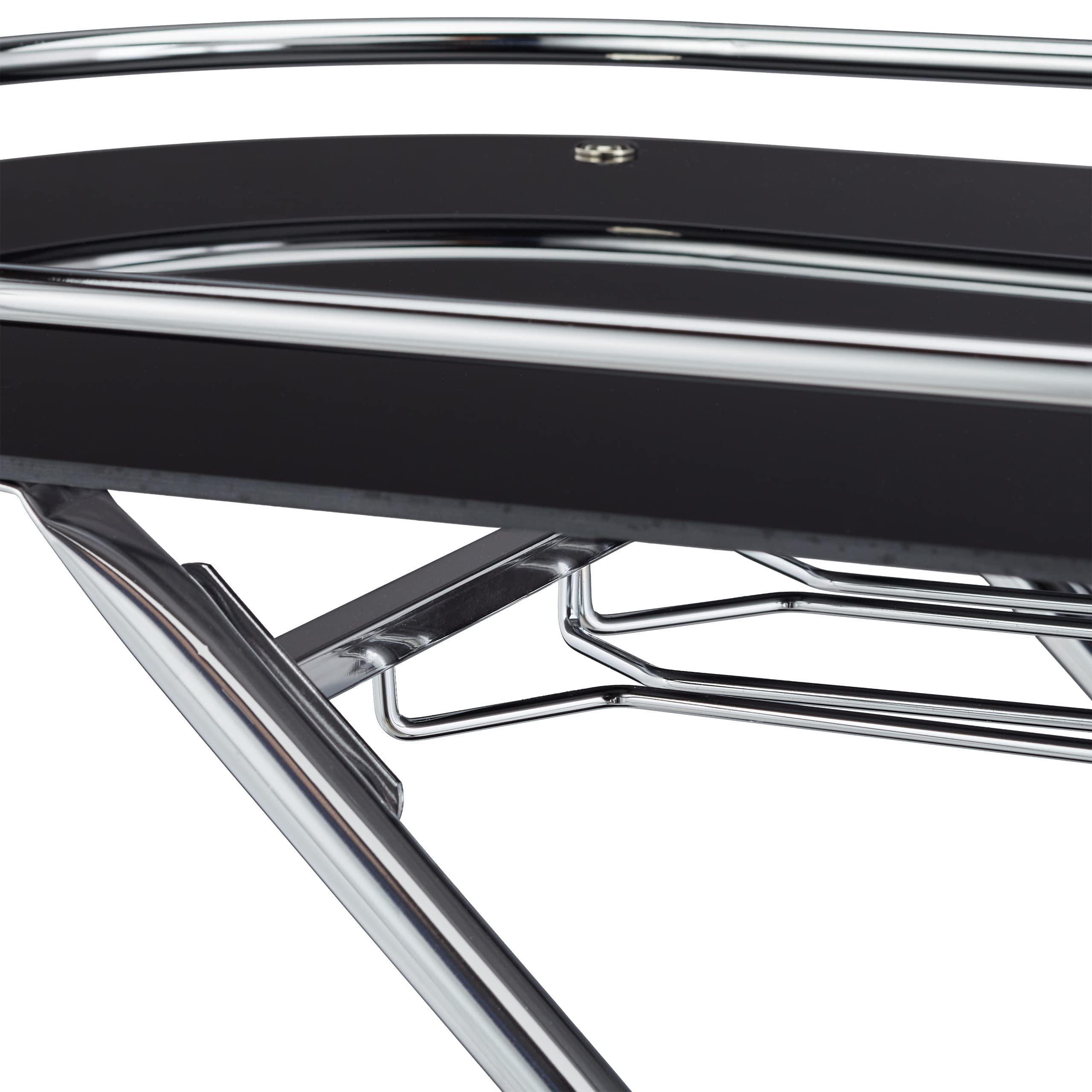 Relaxdays Carrito Cocina, Ruedas, Camarera 2 Baldas, Botellero, Soporte Copas, Vidrio, Metal, 88x76x49cm, Negro/Plateado