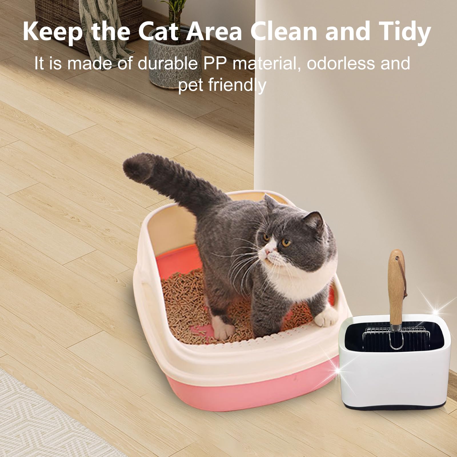 Soporte universal para pala de arena para gatos, almacenamiento universal para cualquier pala de gatitos, soporte extraíble duradero con 2 rollos de bolsas de basura, adecuado para la mayoría de las
