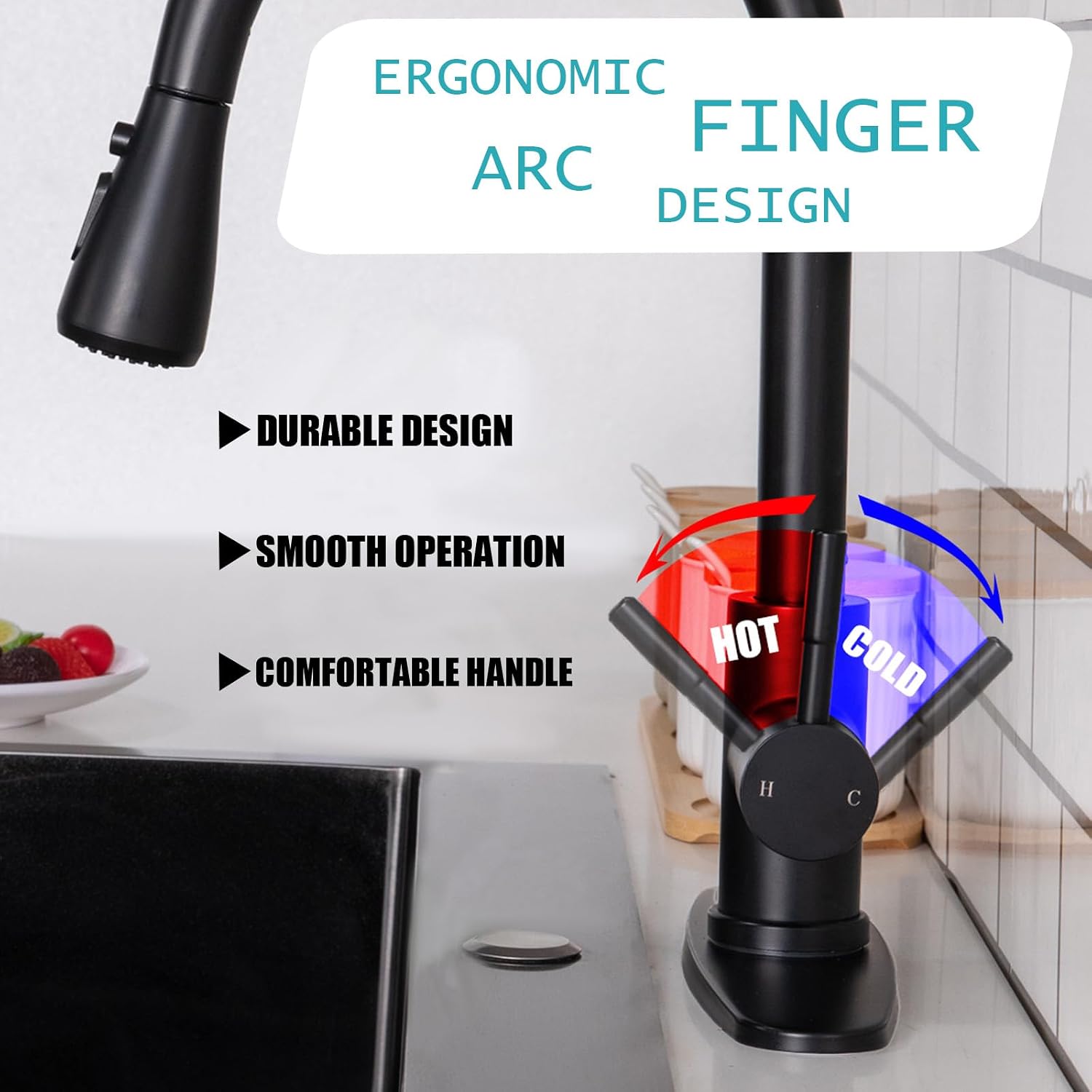 HOTIS Black Kitchen Faucet, Single Handle Matte Black Kitchen Faucets with Pull Down Sprayer, Stainless Steel Suitable for 1 or 3 Hole Sinks for Farmhouse, RV, Laundry, Bar, HT-KF100