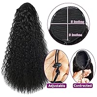 Vista 3 de Human Hair Water Wave Drawstring Ponytail Extensions - Natural Black Corn Wave for Black Women - Clip in Extensions (20")