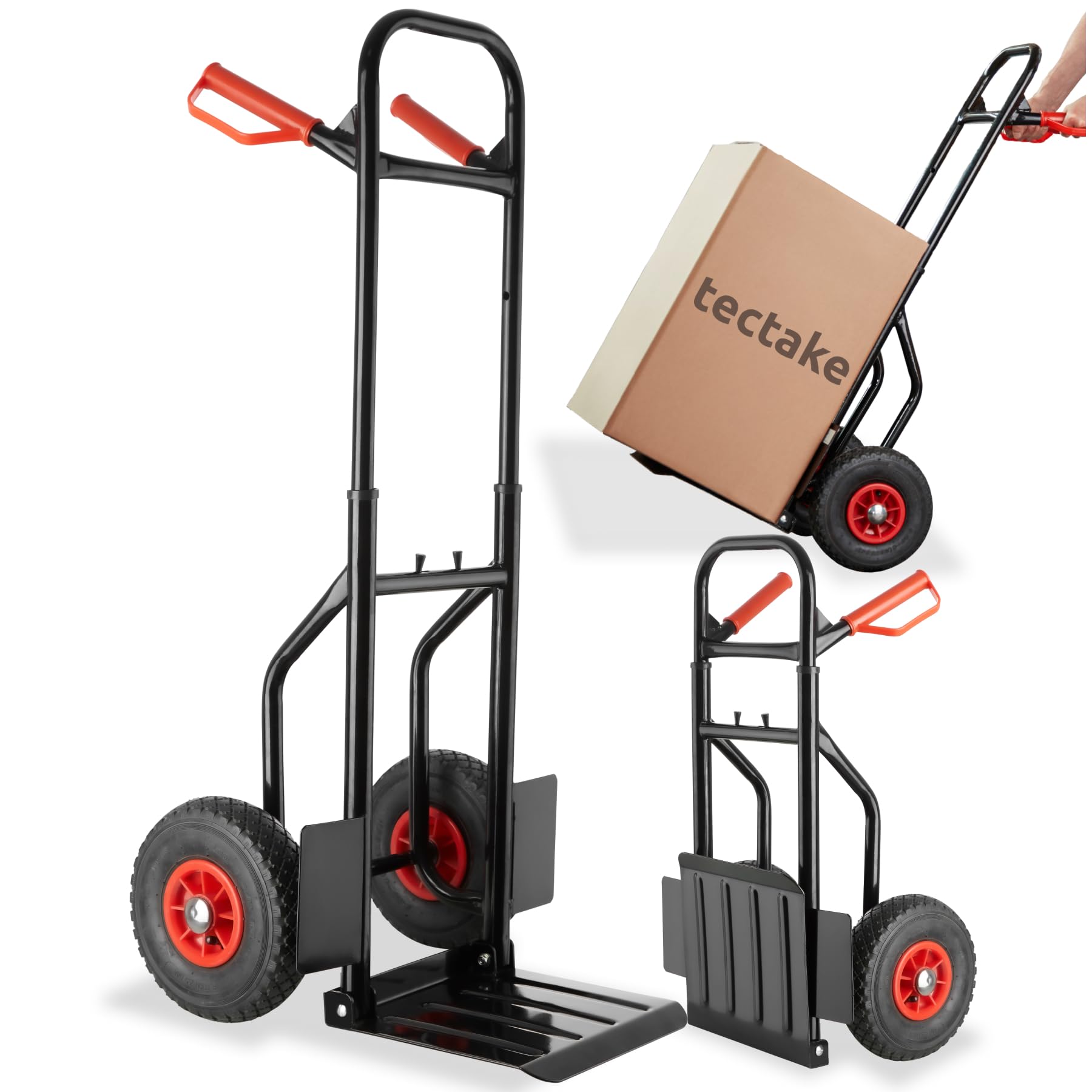 tectake® Carretilla de Mano Plegable, Estructura Robusta y Compacta, Extensible, Pala Plegable, Mangos de Seguridad, Fácil de Montar, Carro, Carretillas de Carga - Negro