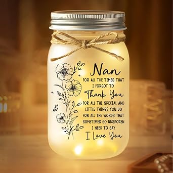 Juratar Nan Gifts, Nan Birthday Gifts, Mason Jar Night Lights for Nana Nanny, Birthday Gift for Nans from Grandchildren, Presents for Nanna on Mothers Day Thanksgiving Christmas