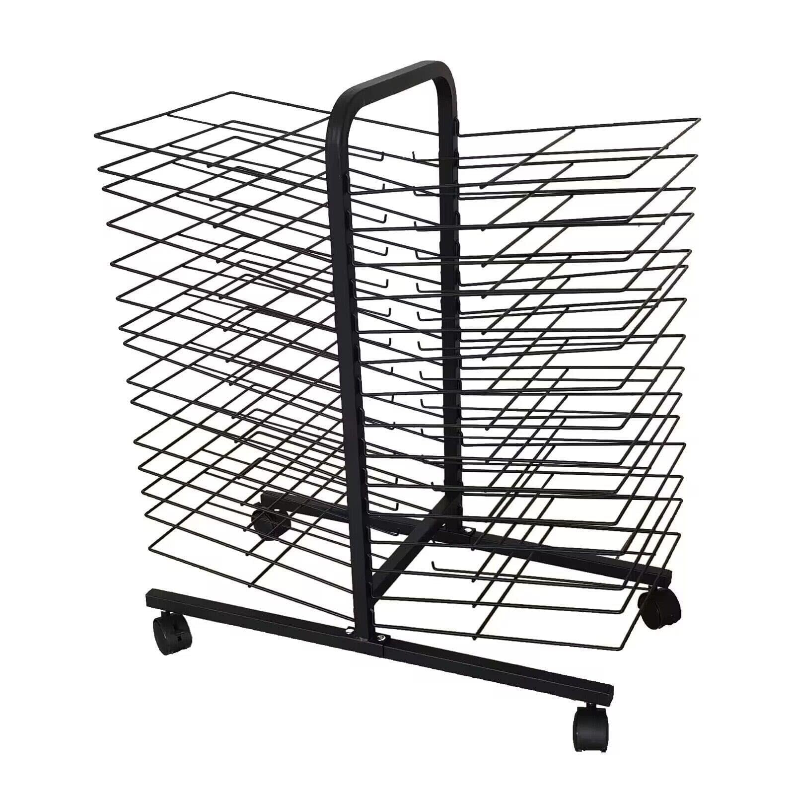 PPXCZZ Mobile Double-Sided Art Drying Rack with 15, 20 or 30 Shelves, Powder-Coated Metal Organizer with Wheels for Studios & Classrooms(30 Shelves Double Sided)