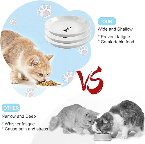 Miniatura 3 de Paquete de 3 cuencos de cerámica para gatos para interiores, platos antifatiga y antibigotes, 5.9 pulgadas de ancho, platos de cerámica poco 1 pata