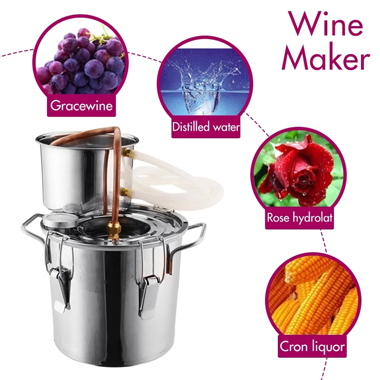 6/8/12/22 / 35L Moonshine Todavía Destilador De Alcohol De Agua, Acero Inoxidable Caldera De Licores Con Tubo De Cobre Y Termómetro Kit De Elaboración De Aceite Esencial De Vino De Agua De Whisky,6L