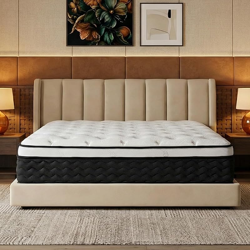 Queen Mattress,12 Inch Hybrid Mattress Queen in a Box,Medium Firm Memory Foam Mattress,with Individual Pocket Spring,Lumbar Support & Motion Isolation,Pressure Relief,CertiPUR-US