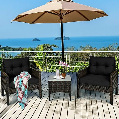 Miniatura 2 de SDGH 3 PCS Outdoor Rattan Conversation Set Patio Garden Cushioned Sofa Chair Coffee Table (Color  E)