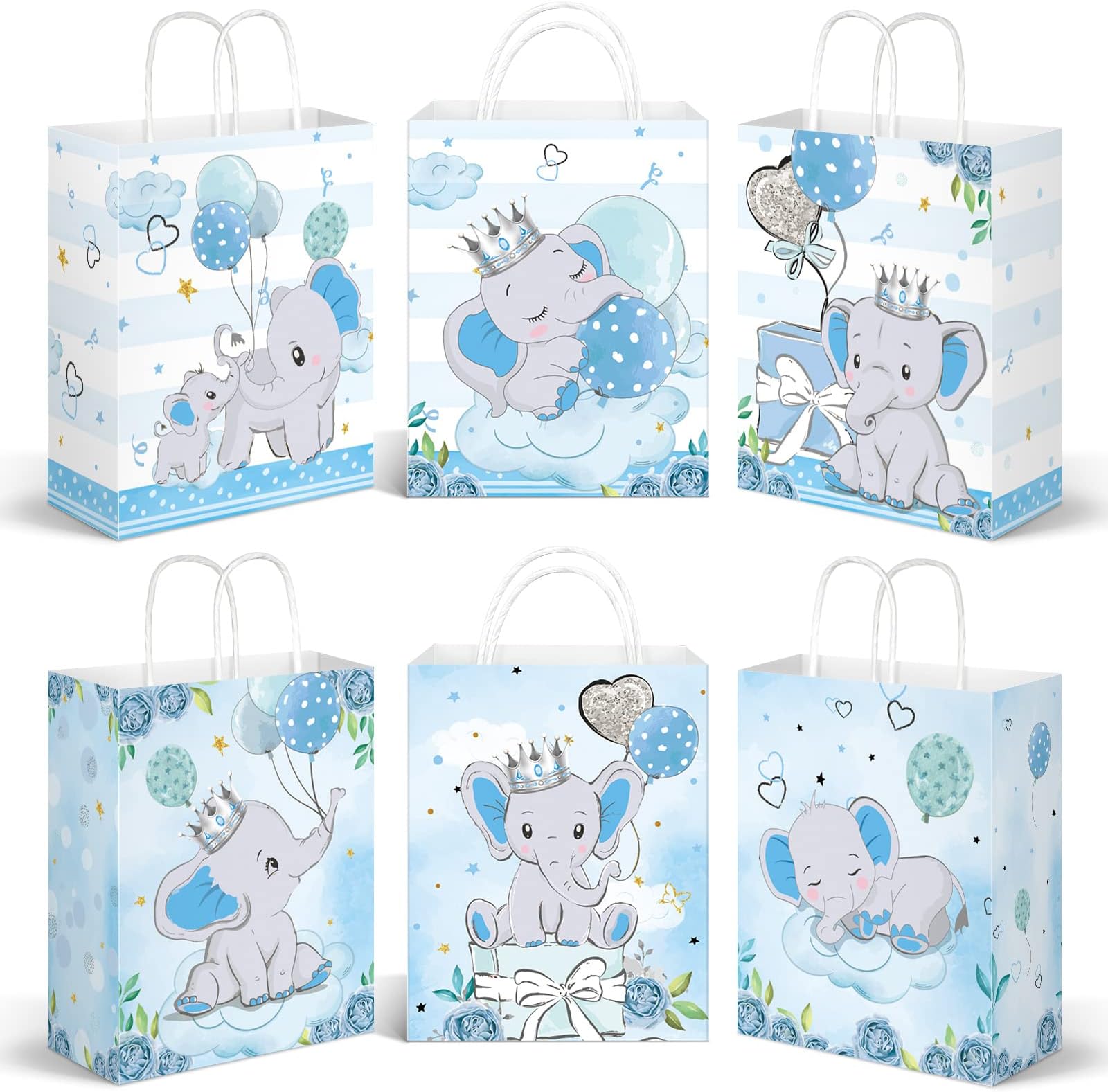 Zonon 24 Pack Elephant Bags Baby Shower Favor Bags for New Parents Sprinkle Birthday Party Guests Gifts Gender Reveal Supplies Decor(Blue)