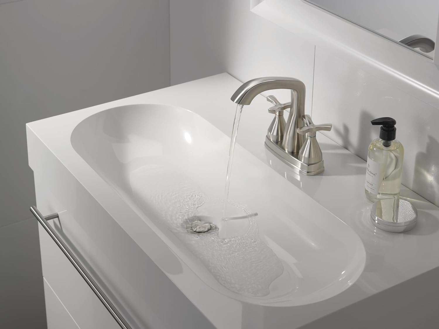 Delta Faucet Stryke Centerset Bathroom Faucet Brushed Nickel, Bathroom Sink Faucet with Cross Handles, Diamond Seal Technology, Metal Drain Assembly, Stainless 257766-SSMPU-DST