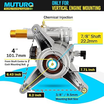 Vertical Pressure Washer Pump 7/8 Shaft, 3000 PSI, 2.5 GPM Replacement Power Washer Pump, Compatible with gcv190, 308653078, Rear facing, M22-14mm Outlet