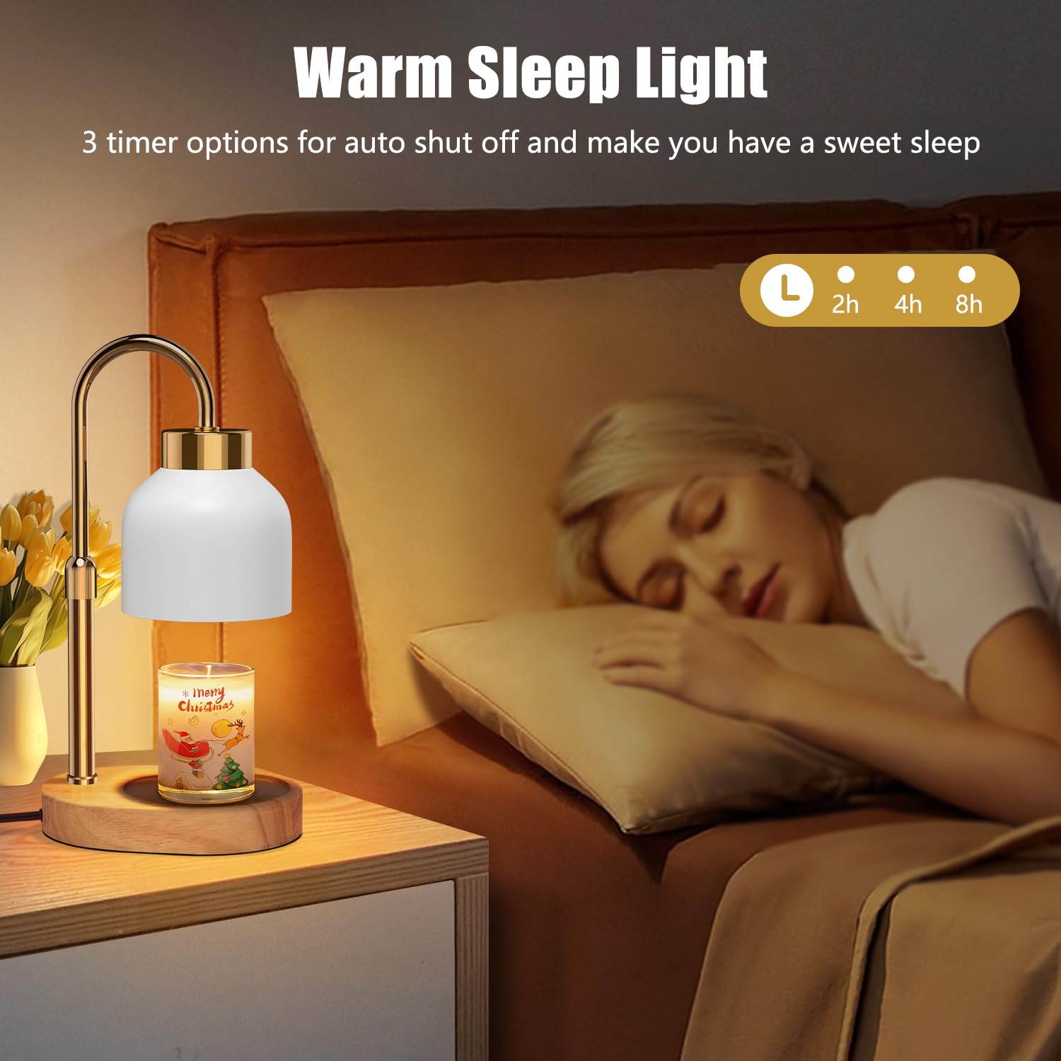 seenlast Lámpara calentadora de velas, calentador eléctrico de luz de vela con regulador de intensidad de temporizador de altura ajustable, lámpara de calentador de cera de vela para Navidad