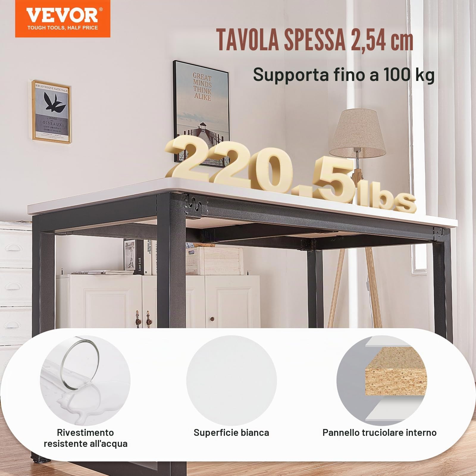 VEVOR Piano Scrivania 139,7x71x2,5 cm Portata max. 100 kg, Piano in Truciolare per Tavolo Scrivania, Piano Tavolo Lavoro Tavolo da Pranzo, Pannello per Tavolo Banco di Lavoro in Legno Truciolare
