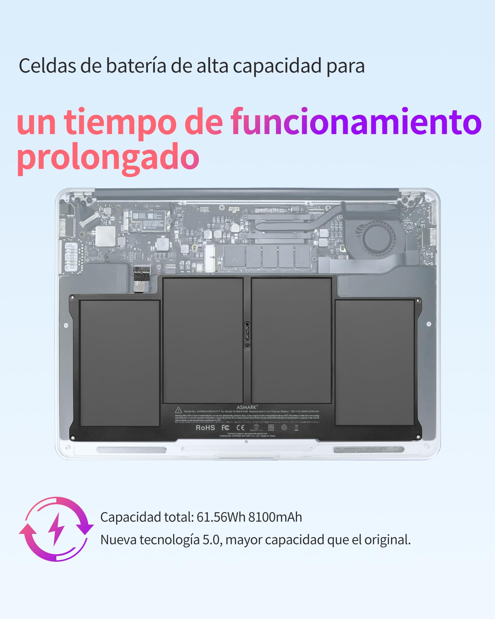 ASMARK Bateria MacBook Air A1466 per 13 Pulgadas A1369(2010,2011) A1466(2017,2015,2014,2013,2012) Batería A1377/A1405/A1496 Battery