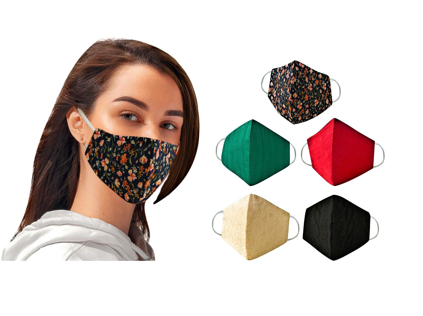 SPOC Designer Face Masks for Women, Fashion Mask Reusable, 3 Layers Premium Cotton Face Masks Washable, Breathable, Reusable Soft Comfort, Office, Workout, Outdoors (Pk 5, Women’s Assorted Designs)