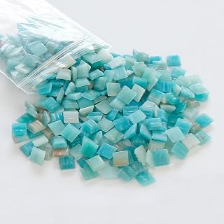 Mosaic Tiles 300 Pieces / 200 g Pack of Quartz Glass Mosaic Mosaic Tile Supplies for Home Decoration, DIY Crafts, Plates, Picture Frames, Flowerpots – 1x1 cm Square Tiles (Golden Thread Blue)