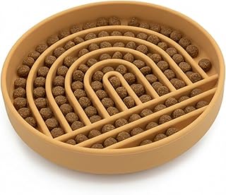 Should We Go? Slow Feeder for Dogs & Puppies, The Slowdown Bowl Silicone Slow Eating, Modern Lick Mat Design, Reduces Gulping, Fits 2 Cups, 7.5” Across x 1.5” Tall, Mealtime Challenge, Medium-Honey