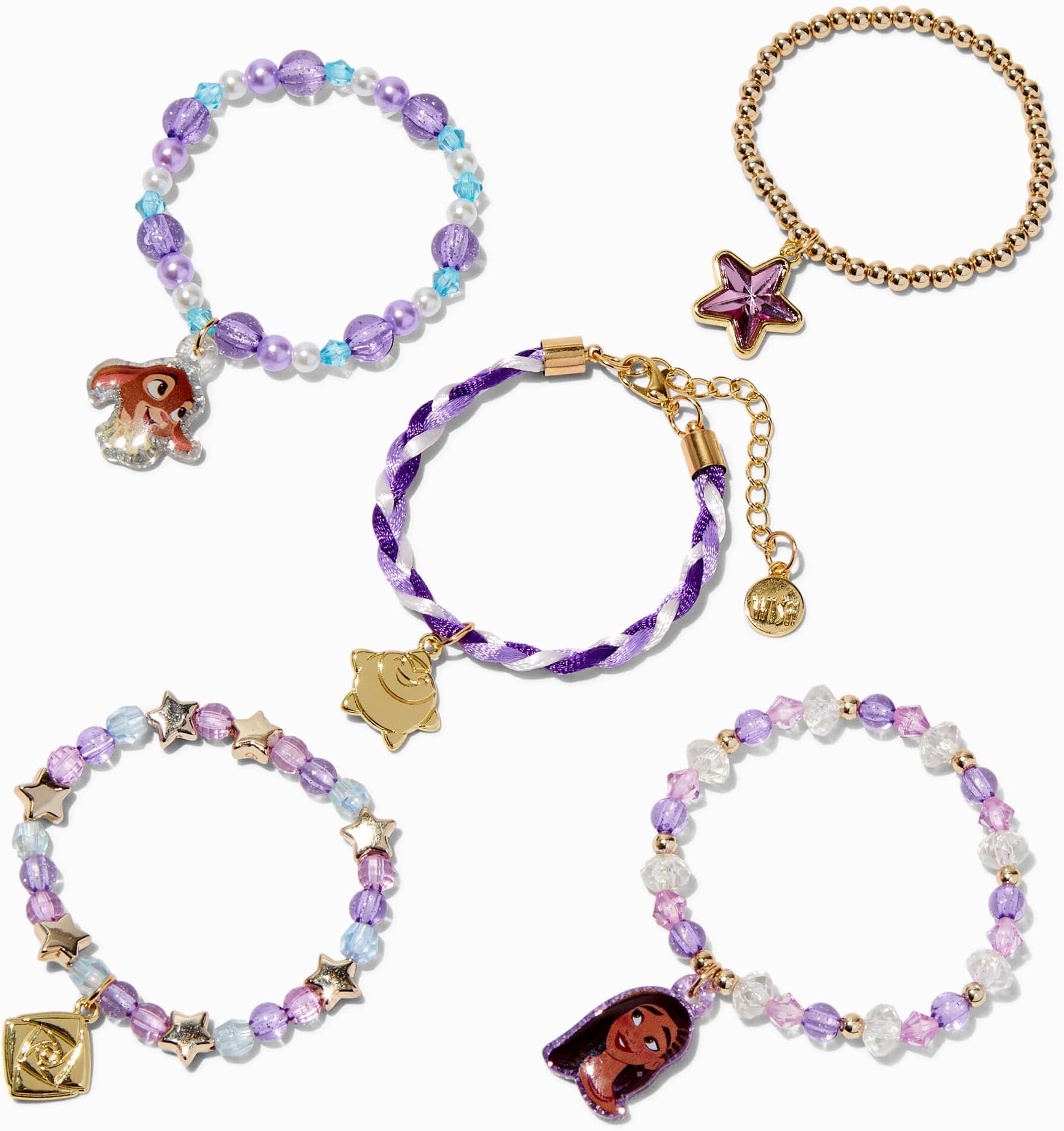 Claire's Disney Beaded Stretch Bracelets, Cute Costume Jewellery for Little Girls Dress Up, Multi-Colour, Encanto/Wish/Minnie Mouse/Frozen