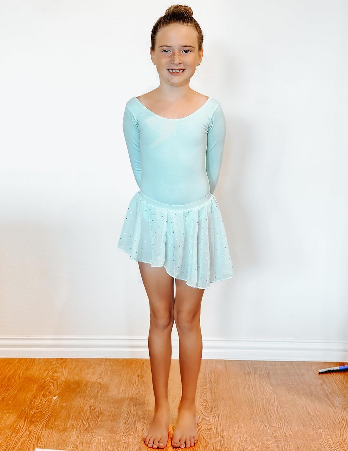 Zaclotre Girls Ballet Leotards Toddler Long Sleeve Crisscross Back Dance Dress Outfit with Removable Shiny Skirt Combo - Image 7