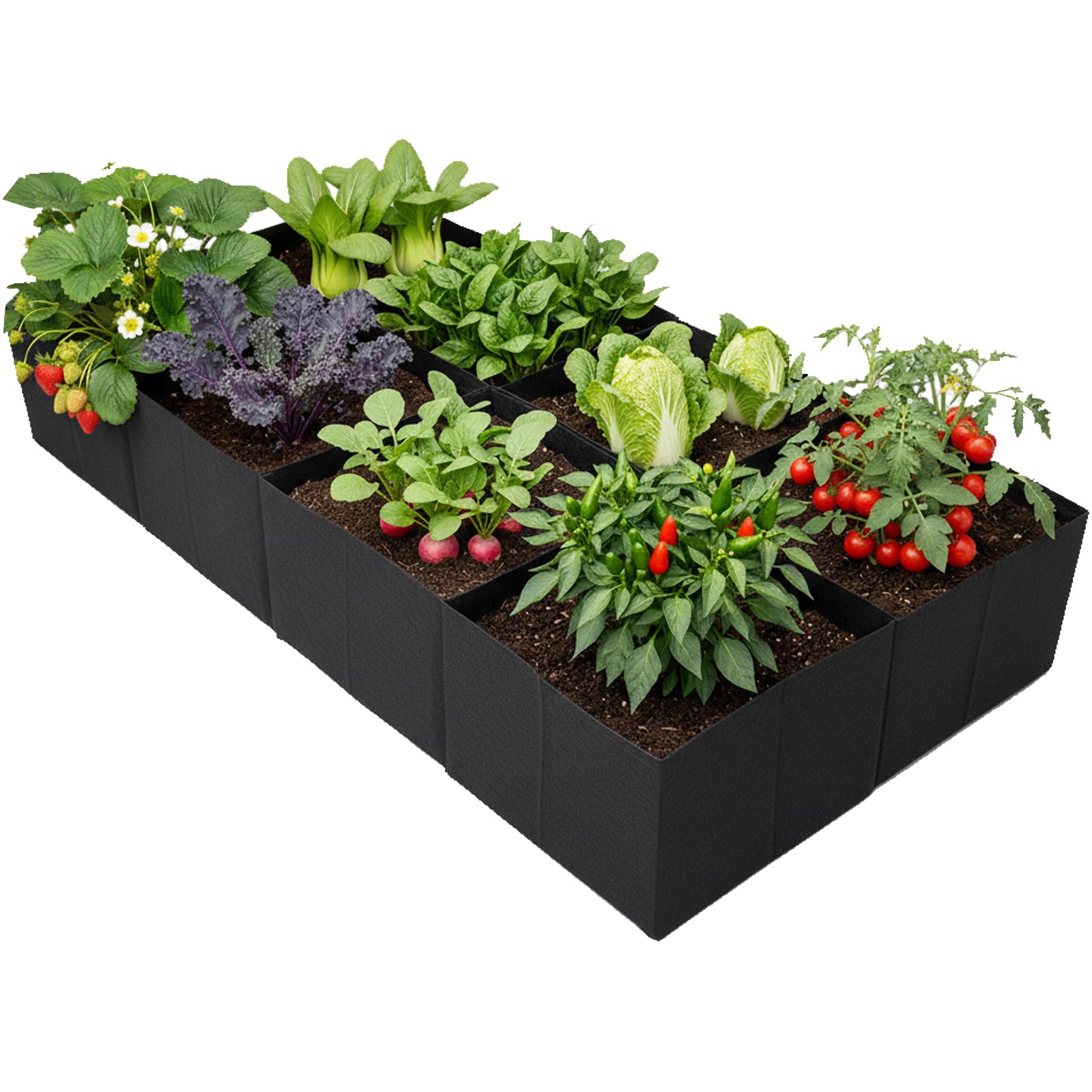IYWYI 1Pcs Large Fabric Plant Grow Bags,180x90x30CM Nonwoven Breathable Planting Bag with 8 Grids,Thickened Root Aeration Garden Bags,Vegetable Growing Containers for Flowers Vegetables Fruits.