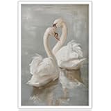 Vintage Grace Two White Swan Posters Classical Elegant Animal Swimming Canvas Wall Art Rustic Style Watercolor Birds Prints Painting For Home Bedroom Dorm Wall Decor 12x16in Unframed