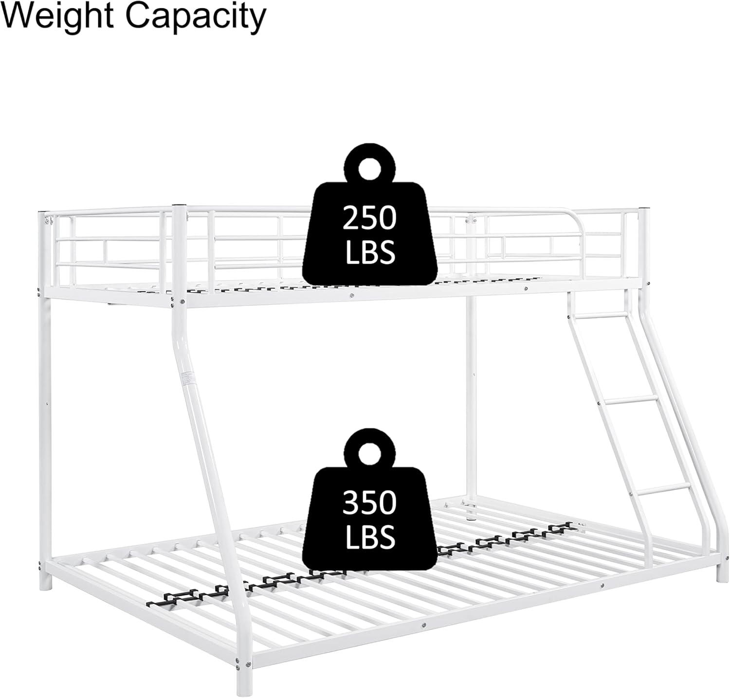 Twin Over Full Bunk Bed, Bunk Beds for Kids/Adults/Teens Bunk Bed with Stairs & Sturdy Guard Rail, Heavy Duty Metal Slat, No Box Spring Needed (White, Twin Over Full)