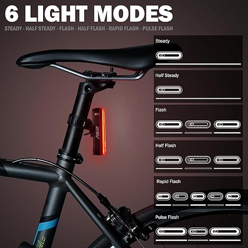 Miniatura 2 de BV Luces de bicicleta para montar de noche, luz trasera LED para bicicleta, funciona con bateríarecargable, luz trasera resistente a la intemperie,