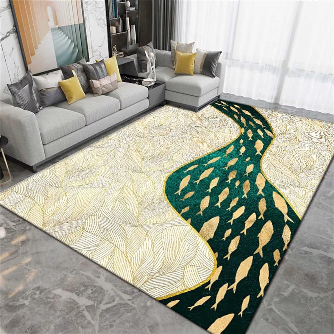 Tapis de salon imprimé résistant aux taches vert 60x100cm pour éviter la saleté